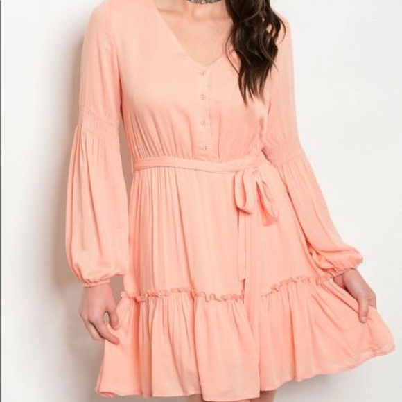 ❗️CLOSING SALE❗️Apricot Tie Waist  Ruffle Dress - Picture 3 of 4